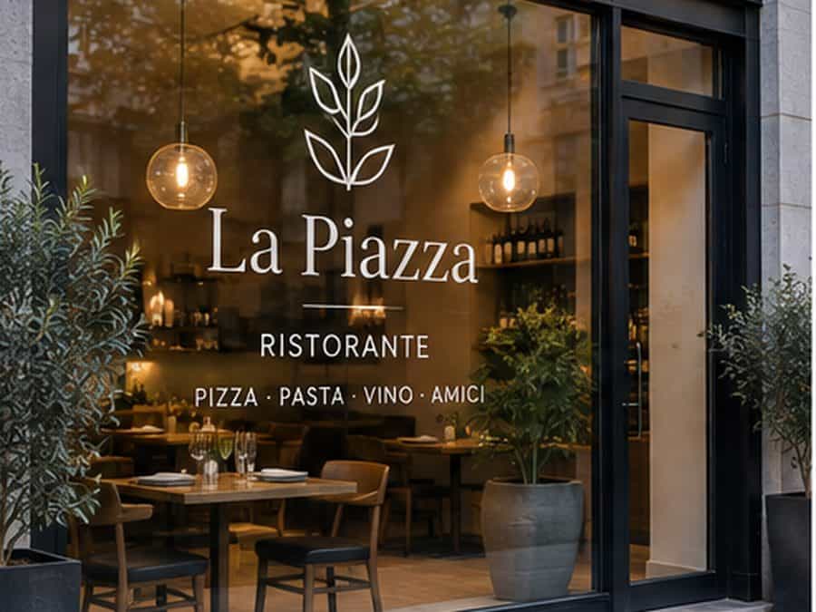 Schaufensterbeschriftung für ein Restaurant in Zürich – Beispiel