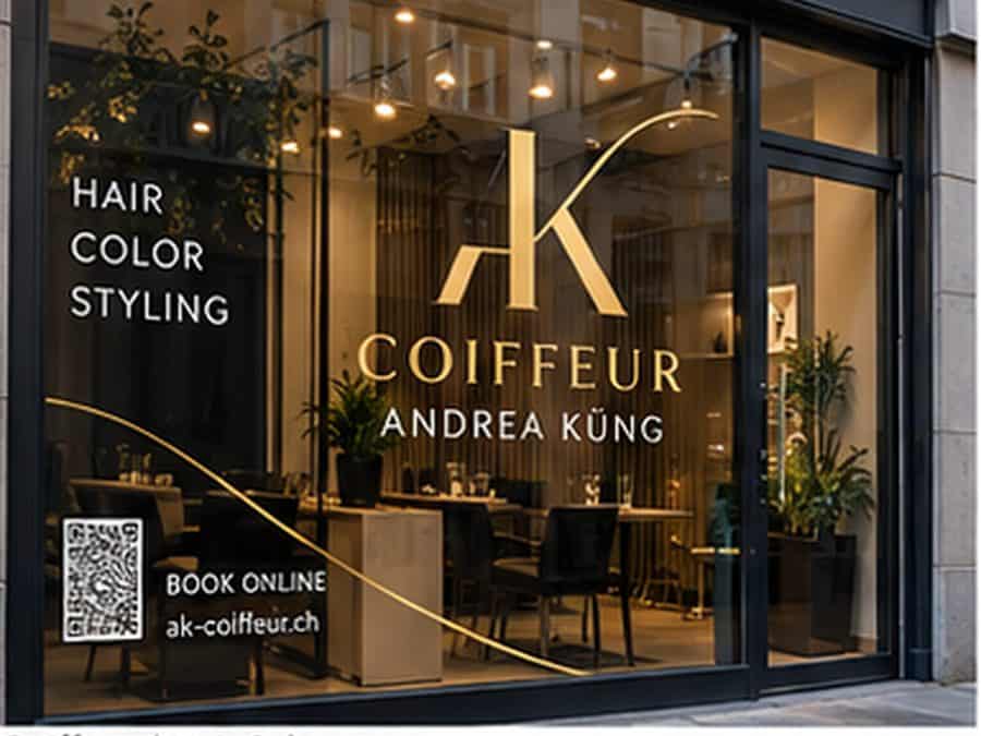 Schaufensterbeschriftung für einen Coiffeur-Salon in Zürich – Beispiel